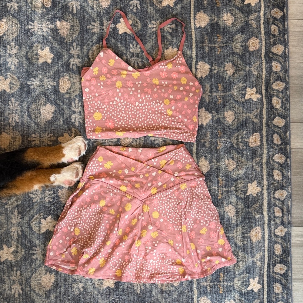 Aerie matching pink floral activewear set | skort & tank | women’s M